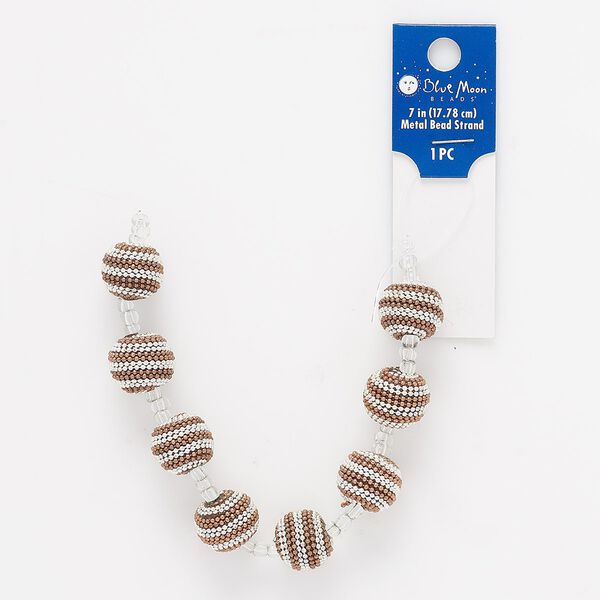 Bead, acrylic and steel, transparent silver and brown, 13-14mm beaded round with ball chain and 0.6-2.2mm hole. Sold per 7-inch strand. image number 0