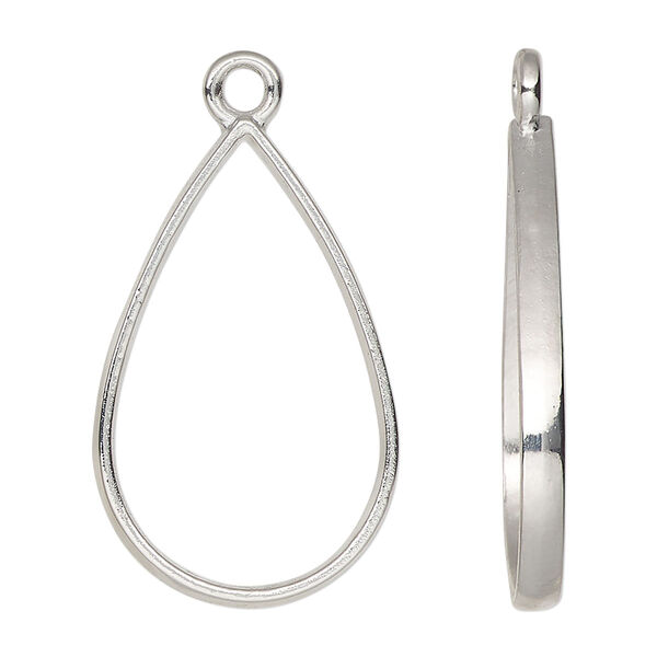 Focal, silver-finished "pewter" (zinc-based alloy), 33x21mm open teardrop. Sold per pkg of 2. image number 0