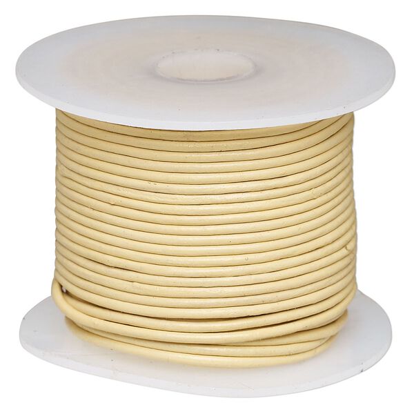 Cord, leather (dyed), cream, 1.4-1.6mm round. Sold per 25-yard spool. image number 0