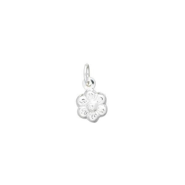 Charm, sterling silver, 8x7mm double-sided flower. Sold individually. image number 0