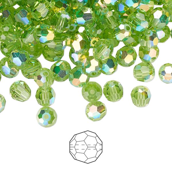 Bead 24pk peridot AB, Preciosa Czech crystal 5mm round image number 0