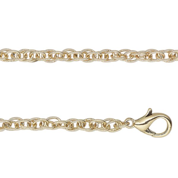 Chain, gold-finished steel, 3.4mm triple rope, 24 inches with lobster claw clasp. Sold individually. image number 0