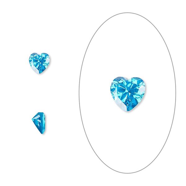 Gem, cubic zirconia, zircon blue, 5mm faceted heart, Mohs hardness 8-1/2. Sold per pkg of 2. image number 0