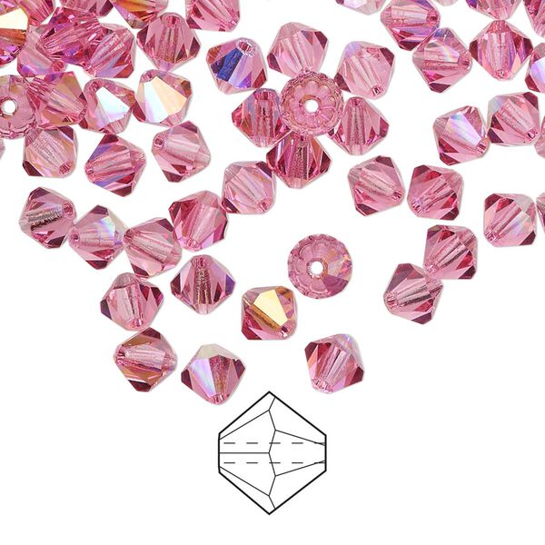 Bead 24pk rose AB, Preciosa Czech crystal 5mm bicone image number 0