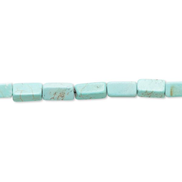 Bead, magnesite (dyed / stabilized), blue-green, 7x3mm-8x4mm square tube, C- grade, Mohs hardness 3-1/2 to 4. Sold per 15-inch strand. image number 0