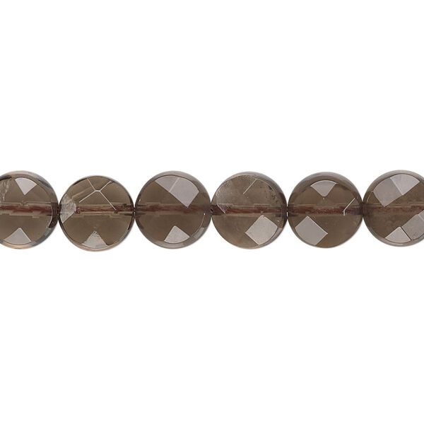 Smoky quartz 1pkg1, faceted flat round bead B grade, 15.5-16 inch 8mm image number 0