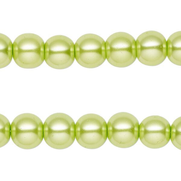Bead, glass pearl, yellow-green, 8mm round. Sold per pkg of (2) 15-inch strands, approximately 100 beads. image number 0
