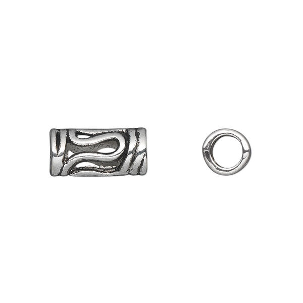Bead, antique silver-plated "pewter" (zinc-based alloy), 14x7mm tube. Sold per pkg of 20. image number 0