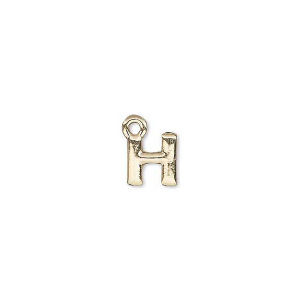 Charm, gold-finished "pewter" (zinc-based alloy), 8x7mm alphabet letter H. Sold per pkg of 2. image number 0
