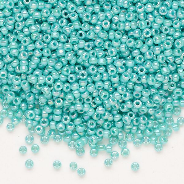 Seed bead, Miyuki, glass, pkg/250g, #11 rocaille, opaque rainbow sea opal, (RR-485). image number 0