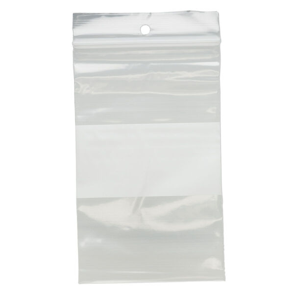 Bag, Tite-Lip™, plastic, clear and white, 3x5-inch top zip with block and hole. Sold per pkg of 1,000. image number 1