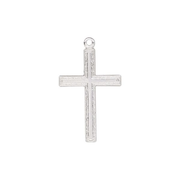 Drop, sterling silver, 23x15mm single-sided flat textured cross. Sold individually. image number 0