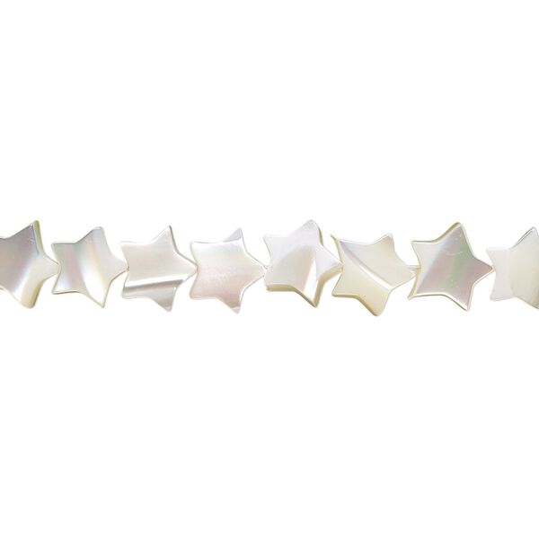 Bead, mother-of-pearl shell (bleached), white, 7x7mm star, Mohs hardness 3-1/2. Sold per 15-1/2" to 16" strand. image number 0