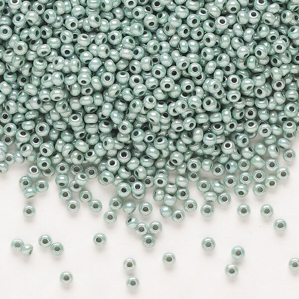 Seed bead, Preciosa Ornela Czech glass, pkg/500g, #11 rocaille, opaque green luster chalkwhite, (46055). image number 0