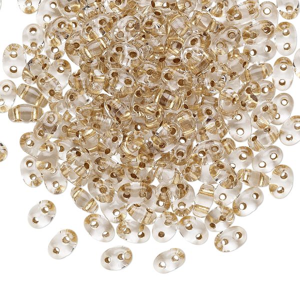 Seed bead, Preciosa Twin™ Czech glass, pkg/250g, 5x2.5mm oval, transparent bronze color-lined clear, (68106). image number 0