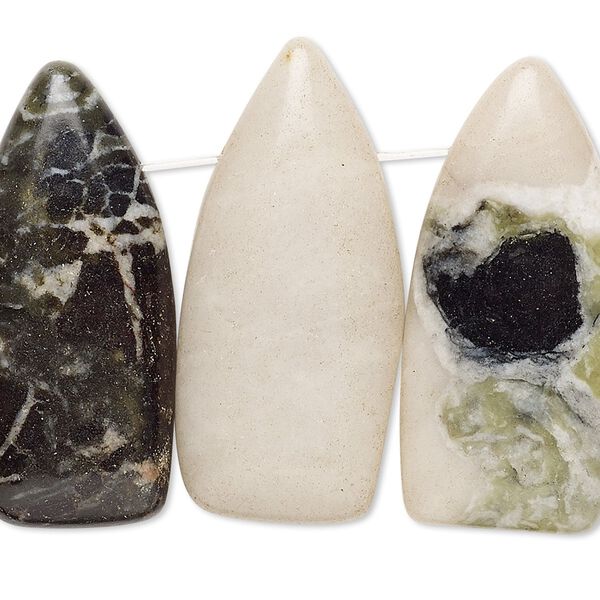 Green earth "jasper" 1pkg4, flat back flat shield focal natural 32x12mm-36x15mm image number 0
