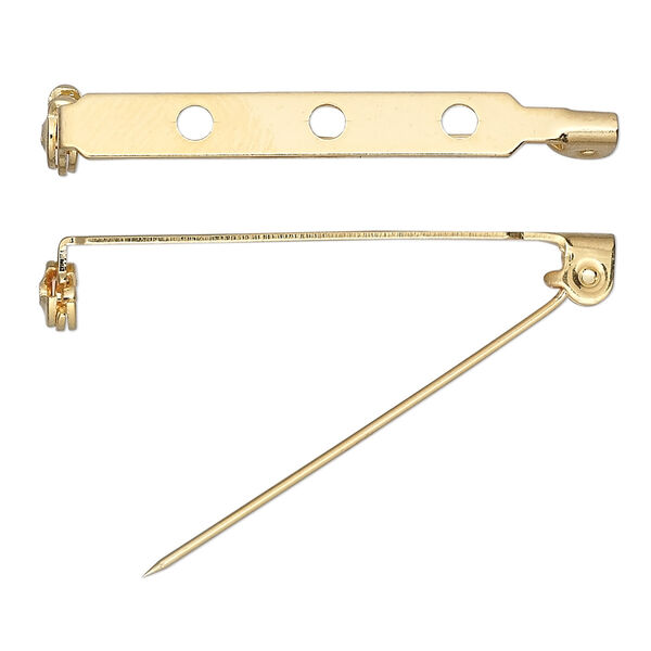 Pin back, gold-plated steel, 1-1/2 inches with locking bar. Sold per pkg of 10. image number 0