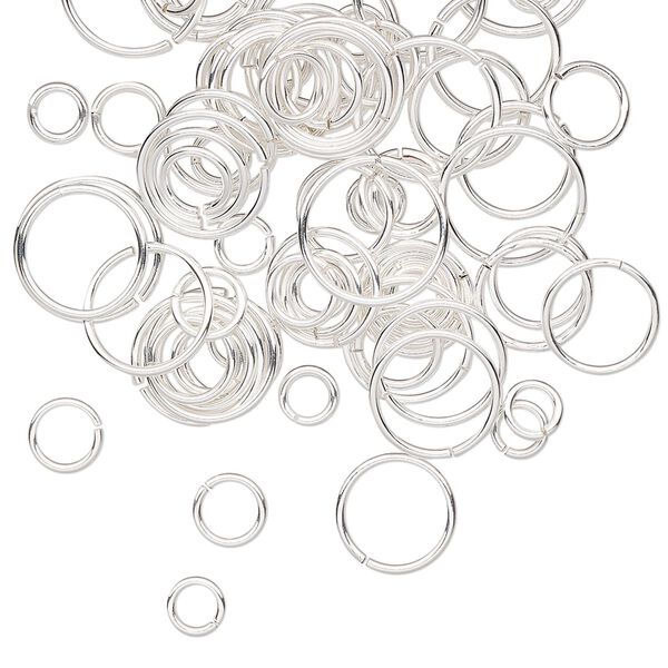 Jump ring mix, sterling silver-filled, 4-10mm round, 2.5-9mm inside diameter, 20-24 gauge. Sold per 50-gram pkg, approximately 700-750 jump rings. image number 0