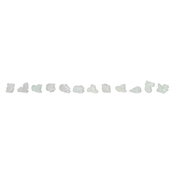 Jadeite 1pkg12, carved Chinese zodiac symbols bead natural 7x3mm-11x5mm image number 0