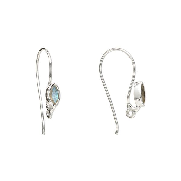 Sterling silver / labradorite 1pkg2, marquise ear wire natural, fishhook / closed loop 22 gauge 18mm / 6x3.5mm image number 0