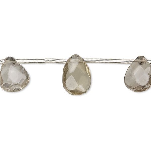Smoky quartz 1pkg12, hand-cut top-drilled faceted puffed teardrop bead 11x7mm-13x9mm image number 0