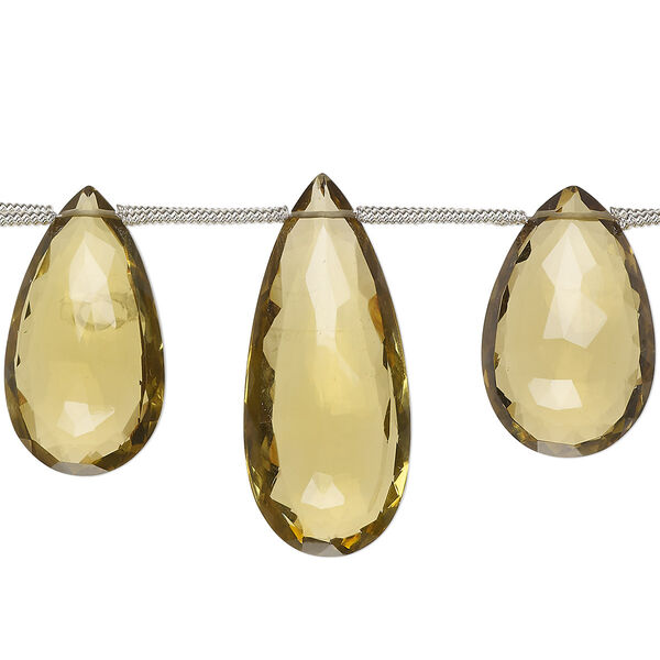 Golden quartz 1pkg7, hand-cut top-drilled faceted puffed teardrop bead 27x16mm-40x18mm image number 0