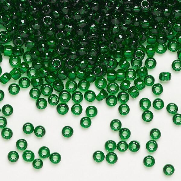 Seed bead, Dyna-Mites™, glass, transparent emerald green, #8 round. Sold per 40-gram pkg. image number 0