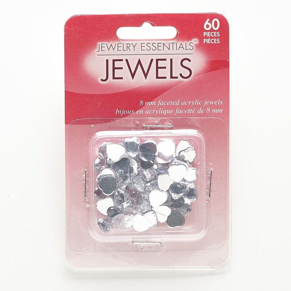 Flat back, acrylic, clear, 8x8mm faceted heart. Sold per pkg of 60. image number 0