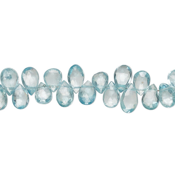 Zircon 1pkg1, hand-cut top-drilled faceted puffed teardrop bead blue 8 inch 7x4mm-8x5mm image number 0