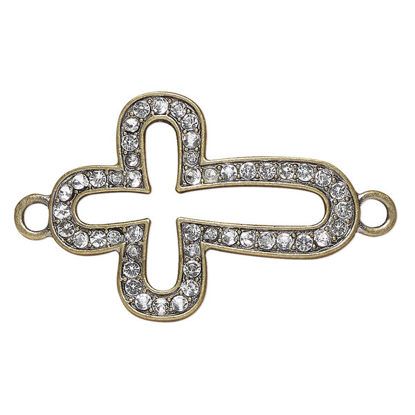 Focal, glass and antique brass-finished "pewter" (zinc-based alloy), clear, 38x28mm cross. Sold individually. image number 0