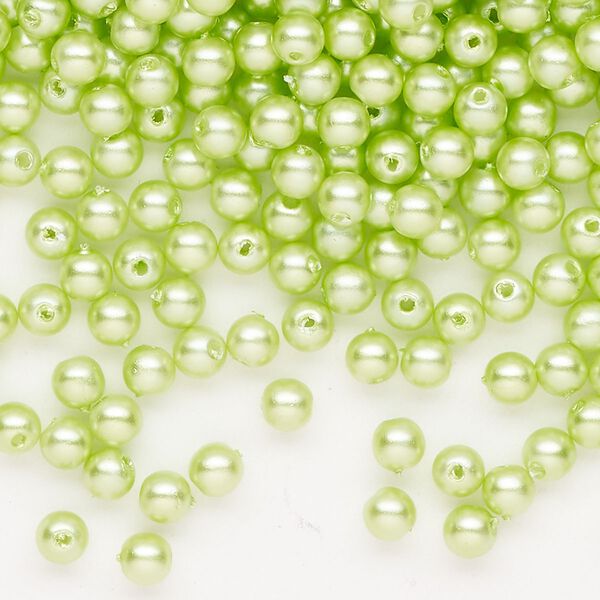 Bead, acrylic, light green, 4mm round. Sold per 2-ounce pkg, approximately 1380 beads. image number 0