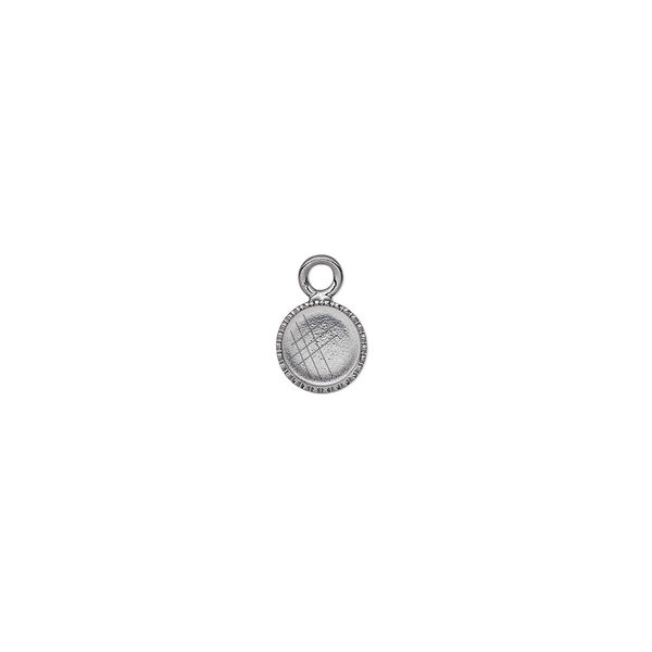 Drop, gunmetal-plated brass, 6mm round with beaded edge and 5mm round bezel setting. Sold per pkg of 24. image number 0