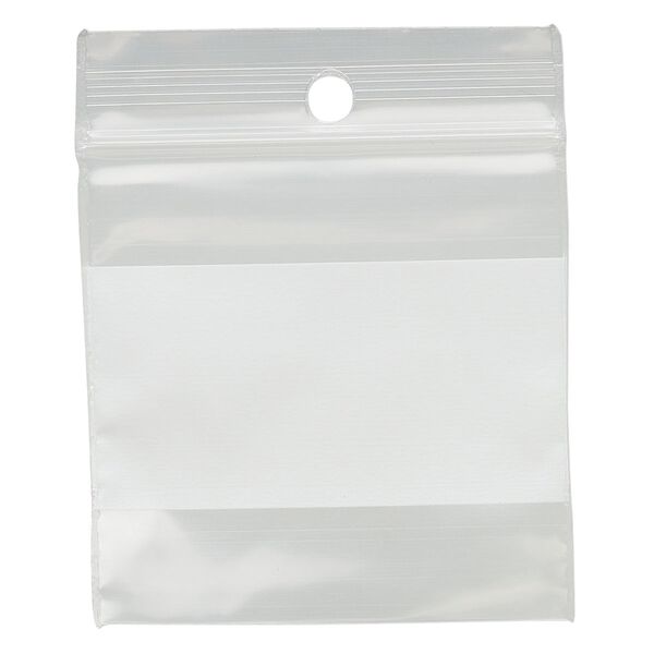 Bag, Tite-Lip™, plastic, clear and white, 2-inch top zip with block and hole. Sold per pkg of 100. image number 1
