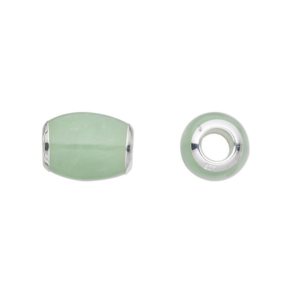 Jadeite / sterling silver 1pkg1, oval bead natural B grade, 12x10mm-14x11mm Dione® image number 0