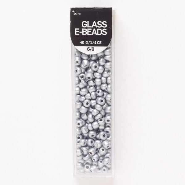 Seed bead, glass, pkg/40g, opaque silver, #6 round. image number 0