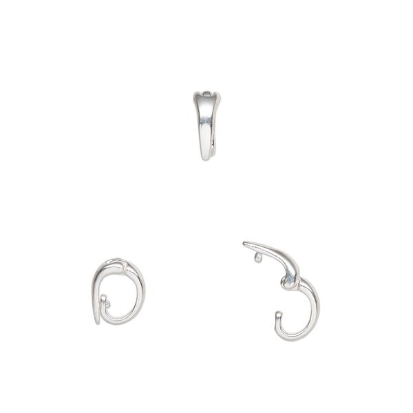 Bail, silver-plated brass, 7.5x5.5mm hinged, 4mm grip length. Sold per pkg of 4. image number 0