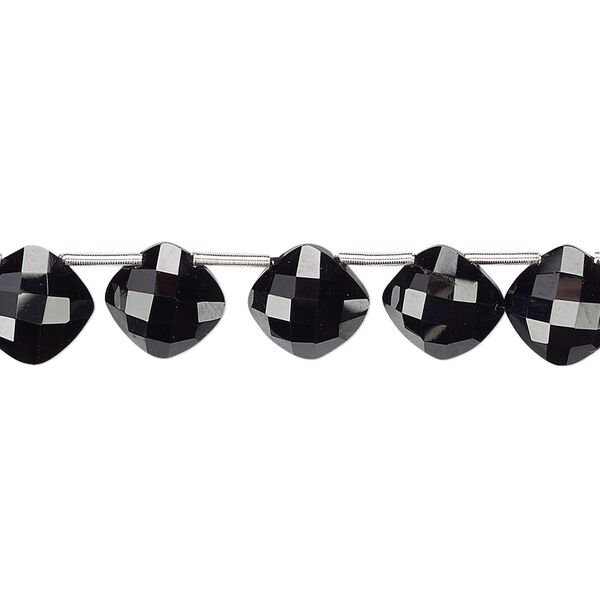 Black spinel 1pkg11, hand-cut top-drilled faceted puffed diamond bead natural 9mm image number 0