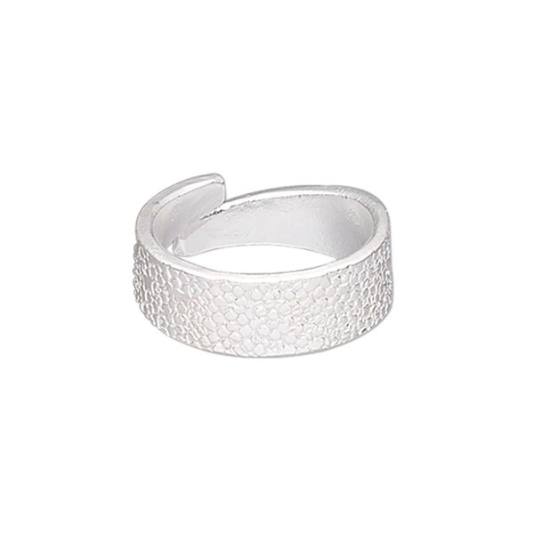 Ring, Hill Tribes, silver-plated copper, 8mm wide with textured design, adjustable from size 8-9. Sold individually. image number 0