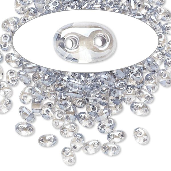 Seed bead, Preciosa Twin™ Czech glass, pkg/10g, 5x2.5mm oval, transparent light grey terra color-lined clear, (38642). image number 0