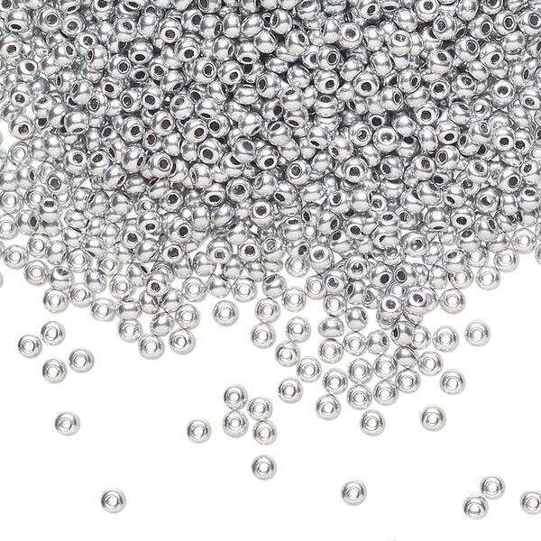 Seed bead, Preciosa Ornela Czech glass, pkg/50g, #11 rocaille, opaque soft silver metallic alabaster, (01700). image number 0
