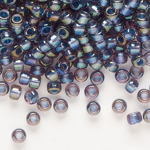 Seed bead, Miyuki, glass, pkg/25g, #6 rocaille, translucent tidal-lined luster crystal clear (RR-3747). image number 0