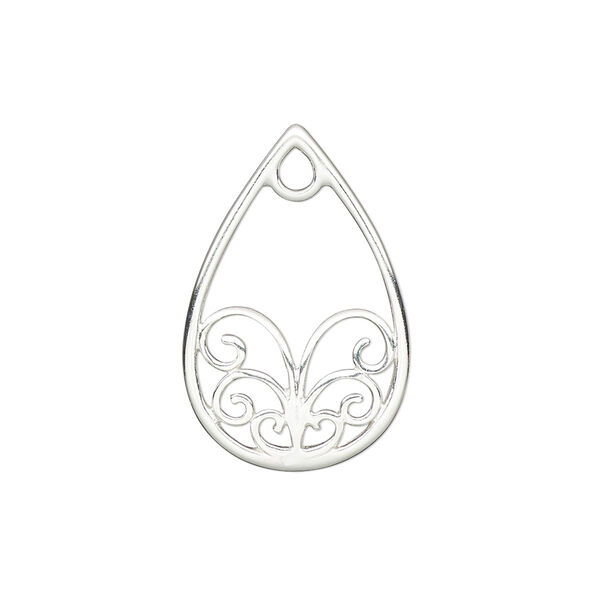 Component, sterling silver, 25x16.5mm slightly domed teardrop with swirl design. Sold individually. image number 0
