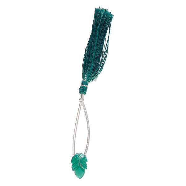 Bead, green onyx (dyed), pkg/1, 18x12mm hand-cut top-drilled single-sided carved leaf, B grade. image number 1