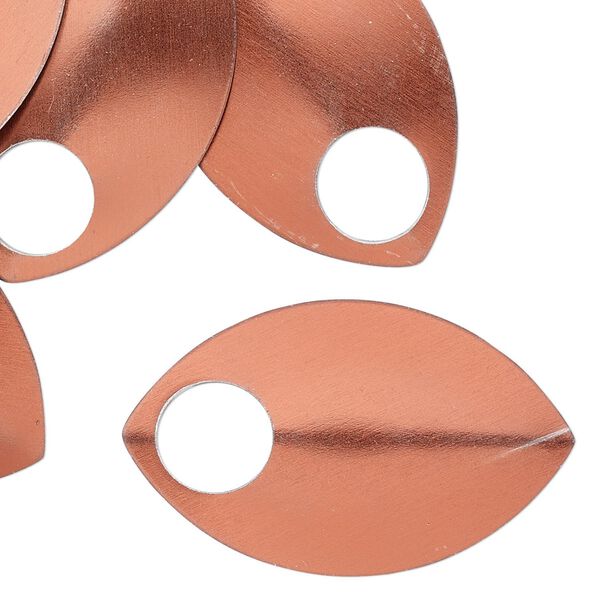 Component, anodized aluminum, orange, 36x22mm 2-sided curved scale blank with 8mm hole, 20 gauge. Sold per pkg of 20. image number 0