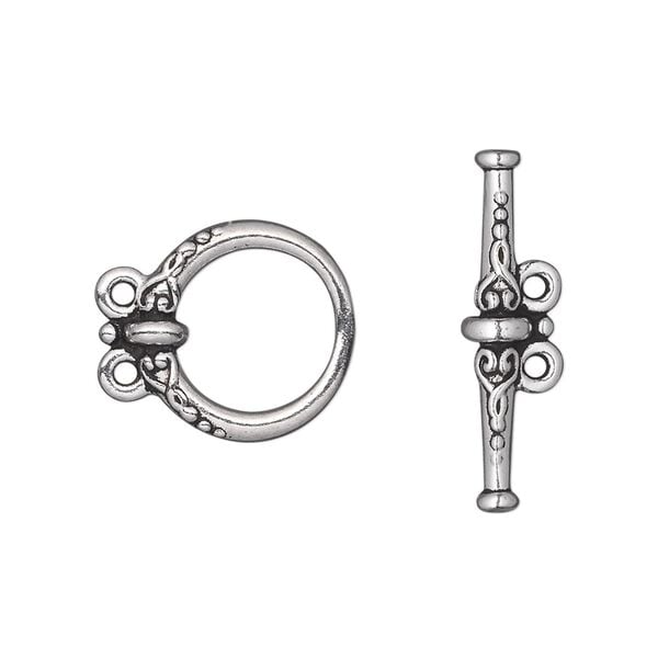 Clasp, TierraCast®, 2-strand toggle, antique silver-plated pewter (tin-based alloy), 15.5mm fancy round. Sold per pkg of 10. image number 0