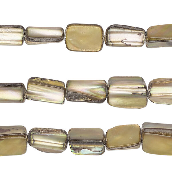Bead, mother-of-pearl shell (dyed), brass, medium to large chip and 10x7mm-11x8mm stick, Mohs hardness 3-1/2. Sold per pkg of (3) 15-inch strands. image number 0