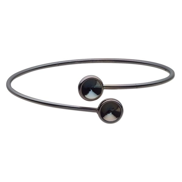 Bracelet, Almost Instant Jewelry®, cuff, black-finished brass, 21mm wide ends and (2) SS39 rivoli glue-in settings, 8 inches. Sold individually. image number 0