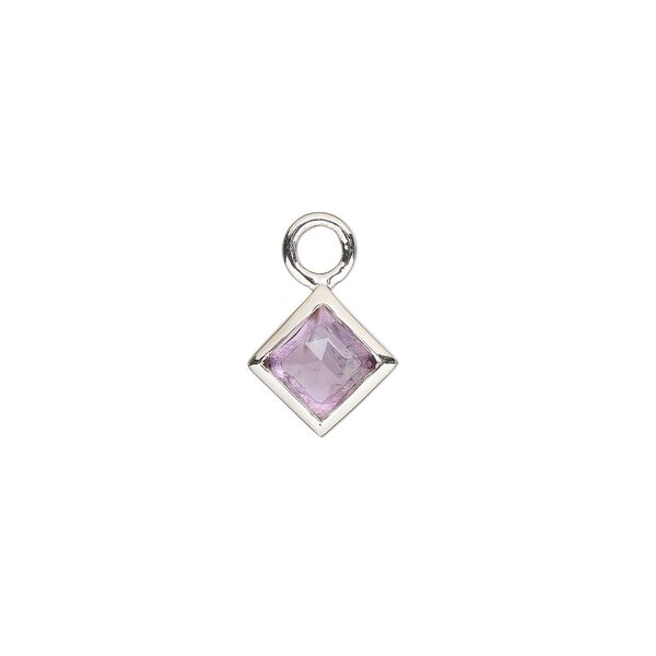 Drop, sterling silver and amethyst (natural), 10mm hand-cut faceted diamond, B grade, Mohs hardness 7. Sold individually. image number 0