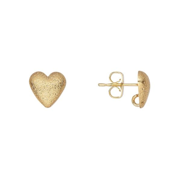 Earstud 1pkg10 gold-plated, 9mm half-dome heart / hidden open loop / earnuts, brass / stardust 5 pair image number 0