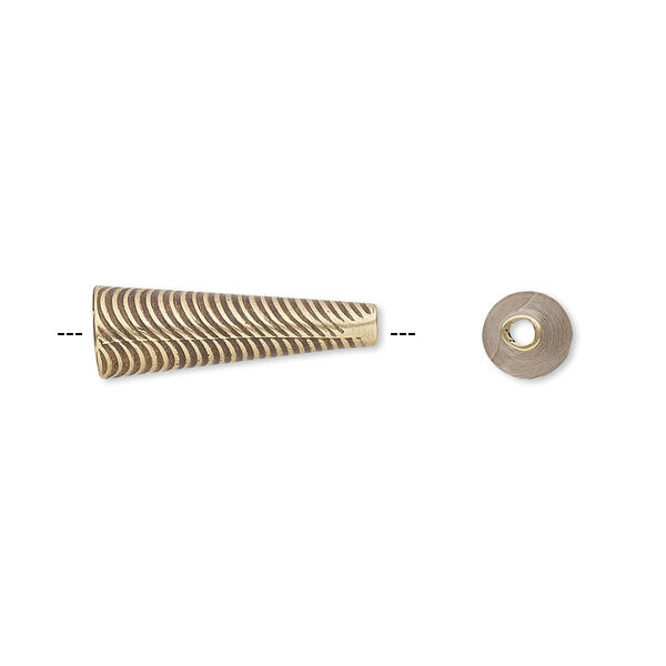 Cone, JBB Findings, antiqued brass, 18.5x6mm with wavy line design, fits 5mm bead. Sold individually. image number 0